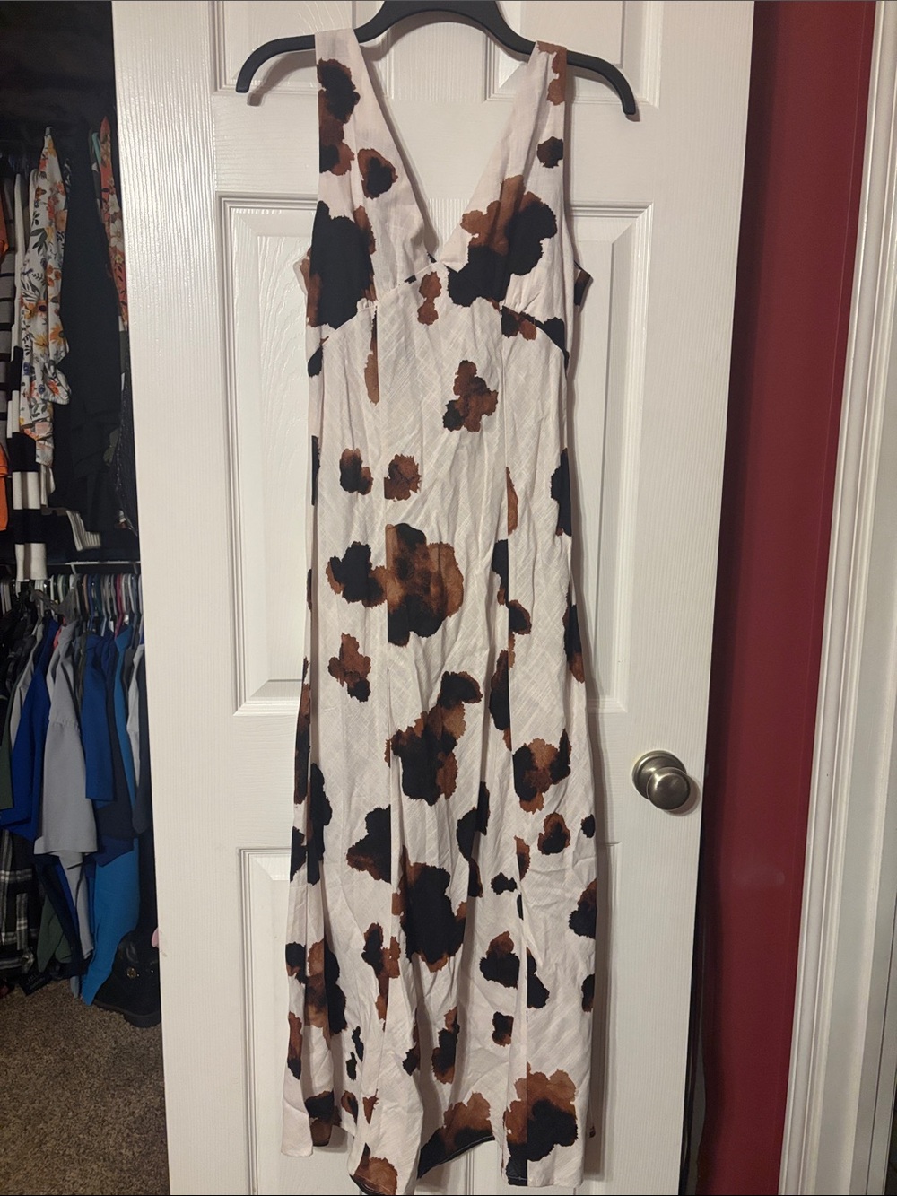 NWT paper heart V-Neck Maxi Dress in White with Brown & Black Spot Print size s